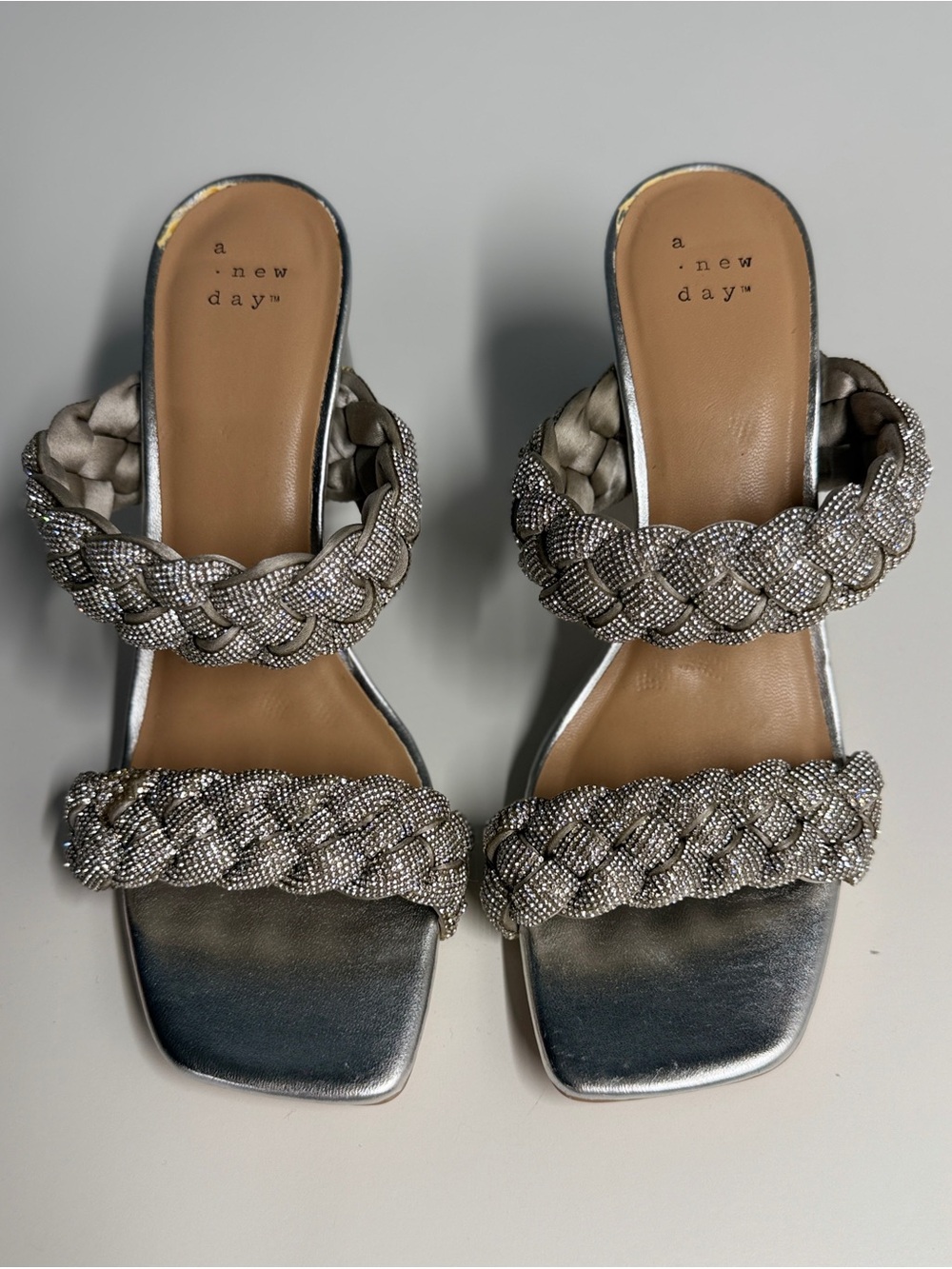 a new day Silver Braided Beaded Slide Mules